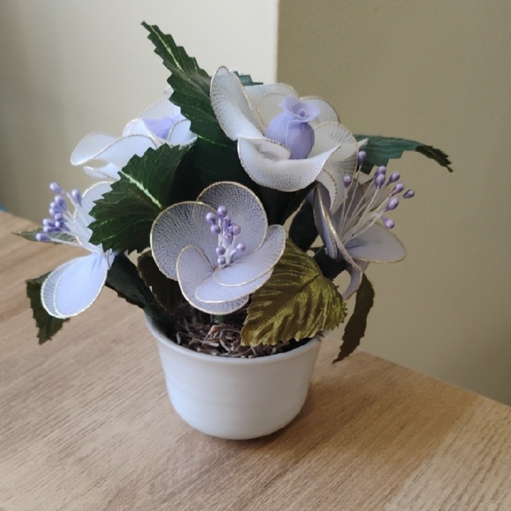 Artificial Lavender Floral Arrangement in White Pot - Home Accents